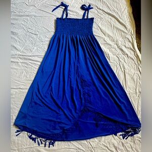S/M royal blue smocked sundress with adjustable shoulder ties.